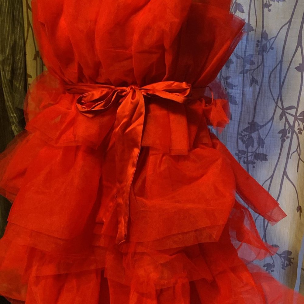 Thirty/Thirty LA NWT Strapless Red Tulle Tiered Mini Dress, Medium - Picture 4 of 4